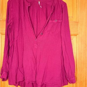 Free People Berry Purple Boho Blouse | Flowy Button Front Top | Size M